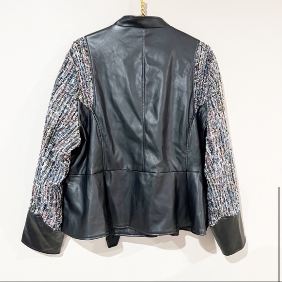 Lane Bryant Moto Jacket with Tweed Contrasting
Sleeves Buckle Belt faux Leather - Picture 6 of 8